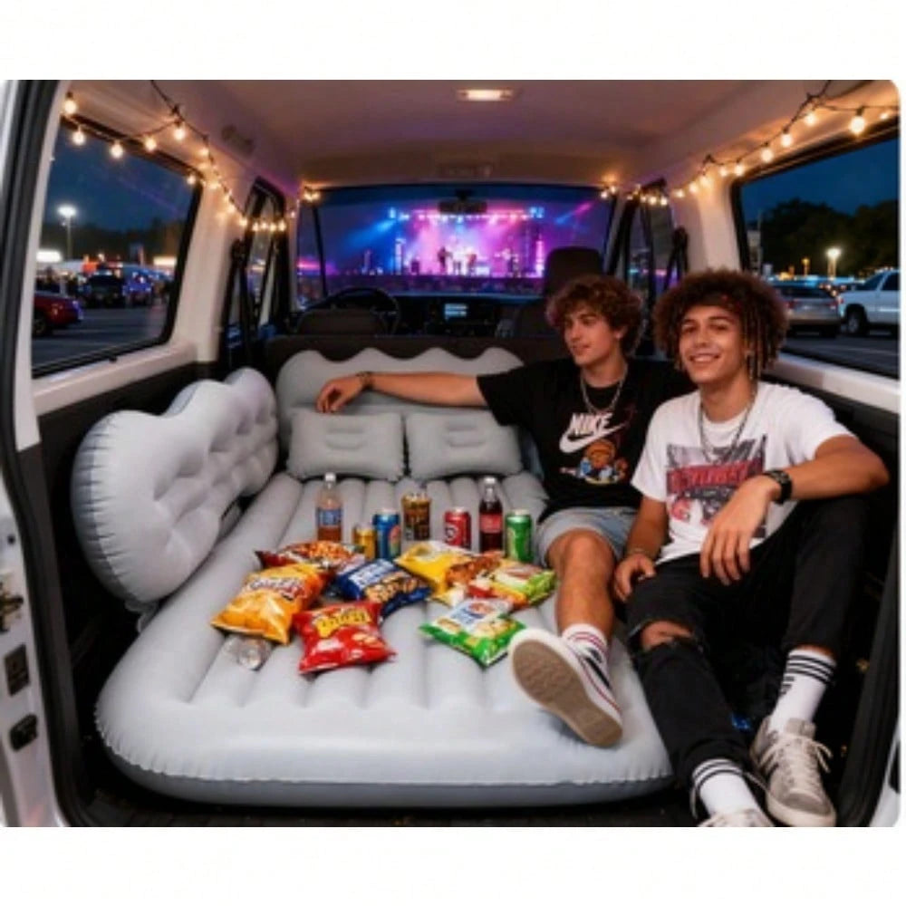 PDZZZD Stylish Comfortable Car Inflatable Bed, Soft Skin-Friendly Flocking Foldable Car Accessory, Ideal For Camping, Beach Trips, Outdoor Picnics, Road Trips, Pool & Party Use