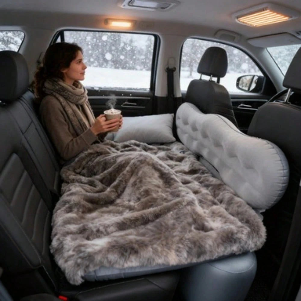 PDZZZD Stylish Comfortable Car Inflatable Bed, Soft Skin-Friendly Flocking Foldable Car Accessory, Ideal For Camping, Beach Trips, Outdoor Picnics, Road Trips, Pool & Party Use
