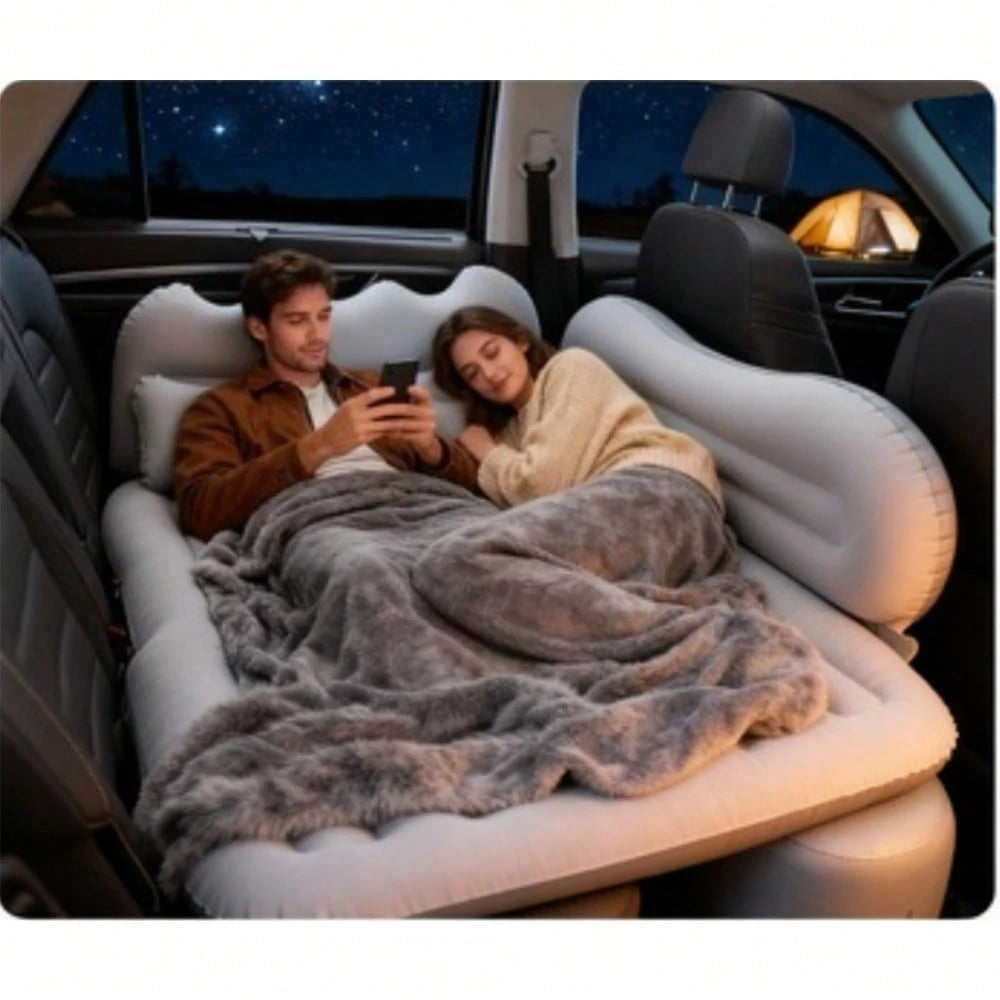 PDZZZD Stylish Comfortable Car Inflatable Bed, Soft Skin-Friendly Flocking Foldable Car Accessory, Ideal For Camping, Beach Trips, Outdoor Picnics, Road Trips, Pool & Party Use