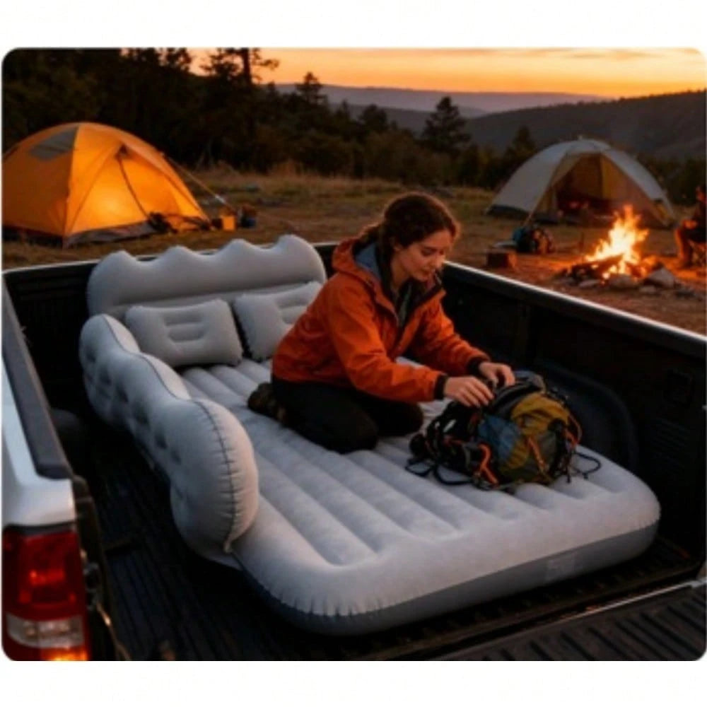 PDZZZD Stylish Comfortable Car Inflatable Bed, Soft Skin-Friendly Flocking Foldable Car Accessory, Ideal For Camping, Beach Trips, Outdoor Picnics, Road Trips, Pool & Party Use