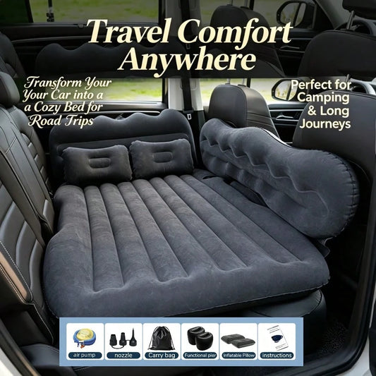 PDZZZD Thickened Flocked Car Inflatable Bed With Wave Peak Side Support, Universal Car Rear Seat Air Mattress Kit Including Air Pump, Stopper, Storage Bag & Pillows, Foldable Portable Sleeping Pad For