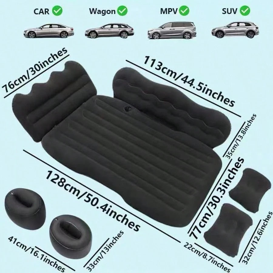 PDZZZD Thickened Flocked Car Inflatable Bed With Wave Peak Side Support, Universal Car Rear Seat Air Mattress Kit Including Air Pump, Stopper, Storage Bag & Pillows, Foldable Portable Sleeping Pad For