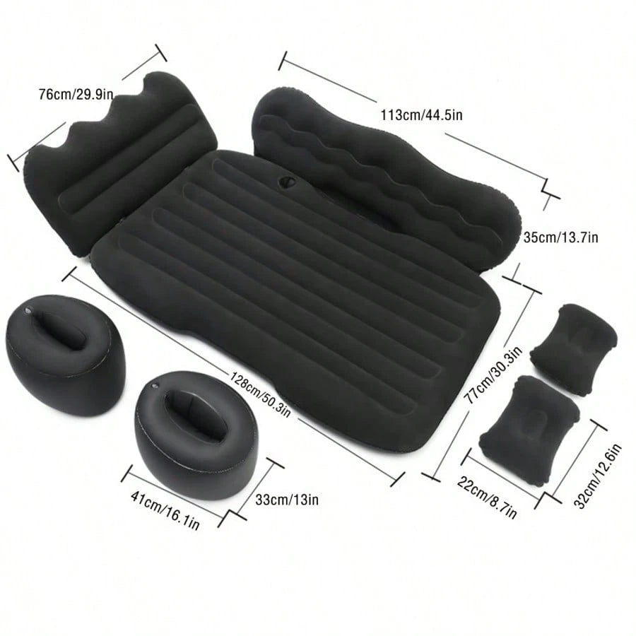 PDZZZD Thickened Flocked Car Inflatable Bed With Wave Peak Side Support, Universal Car Rear Seat Air Mattress Kit Including Air Pump, Stopper, Storage Bag & Pillows, Foldable Portable Sleeping Pad For
