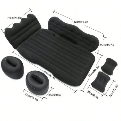 PDZZZD Thickened Flocked Car Inflatable Bed With Wave Peak Side Support, Universal Car Rear Seat Air Mattress Kit Including Air Pump, Stopper, Storage Bag & Pillows, Foldable Portable Sleeping Pad For