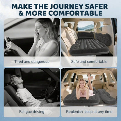 PDZZZD Thickened Flocked Car Inflatable Bed With Wave Peak Side Support, Universal Car Rear Seat Air Mattress Kit Including Air Pump, Stopper, Storage Bag & Pillows, Foldable Portable Sleeping Pad For
