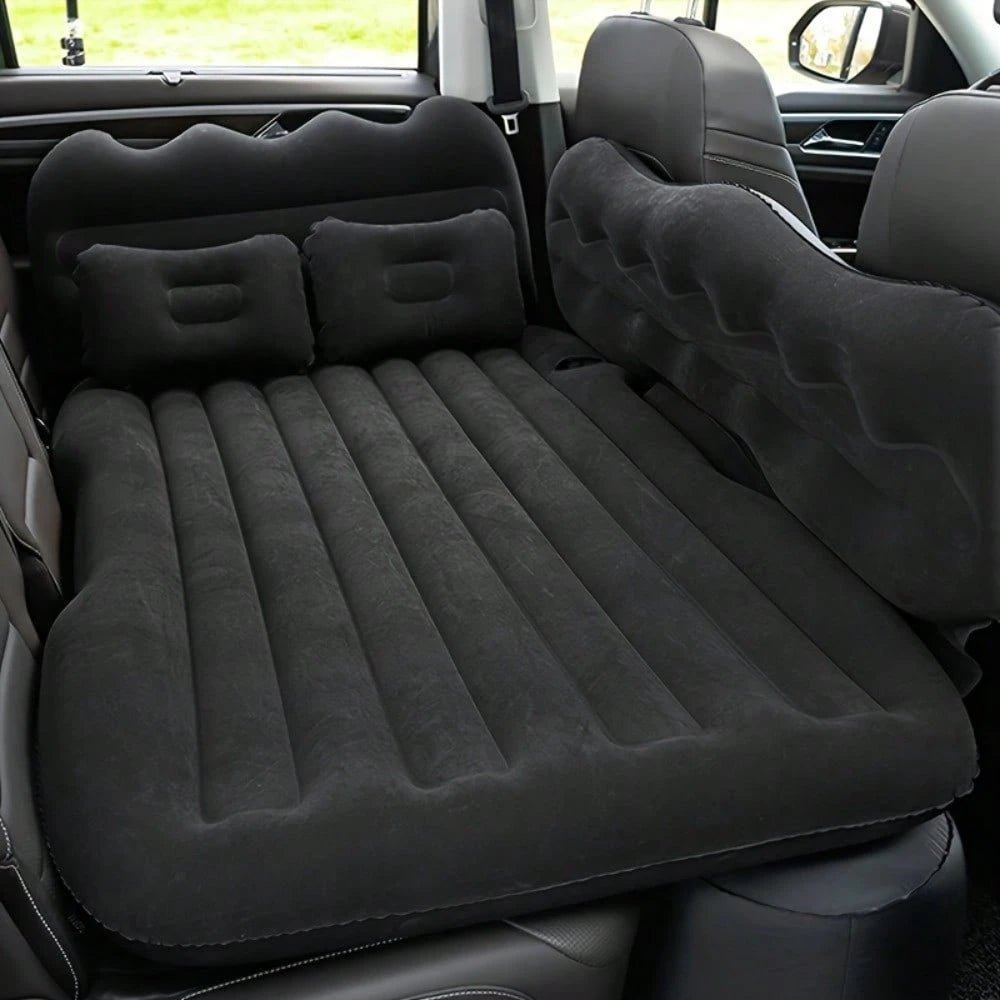 PDZZZD Thickened Flocked Car Inflatable Bed With Wave Peak Side Support, Universal Car Rear Seat Air Mattress Kit Including Air Pump, Stopper, Storage Bag & Pillows, Foldable Portable Sleeping Pad For