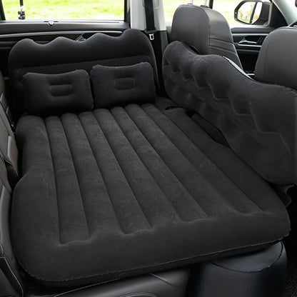 PDZZZD Thickened Flocked Car Inflatable Bed With Wave Peak Side Support, Universal Car Rear Seat Air Mattress Kit Including Air Pump, Stopper, Storage Bag & Pillows, Foldable Portable Sleeping Pad For