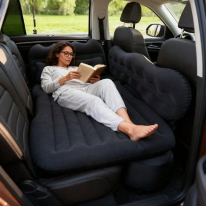 PDZZZD Thickened Flocked Car Inflatable Bed With Wave Peak Side Support, Universal Car Rear Seat Air Mattress Kit Including Air Pump, Stopper, Storage Bag & Pillows, Foldable Portable Sleeping Pad For