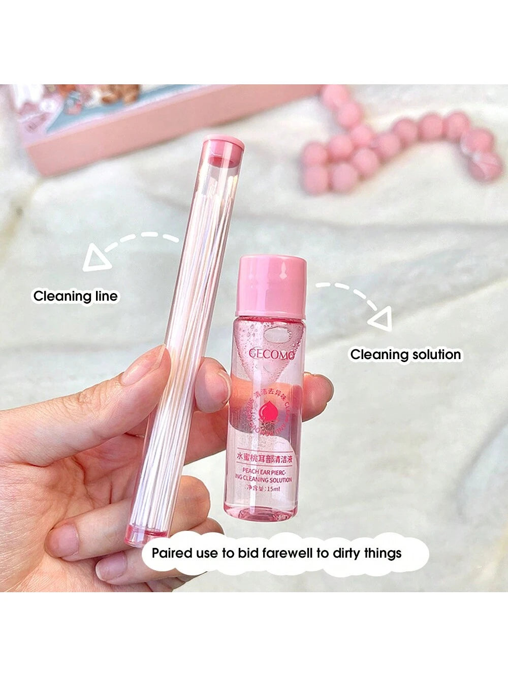 Peach Scented Ear Piercing Cleaning Solution (1 Bottle) – Ear Care Liquid For Odor, Earwax Cleaning Clog Prevention