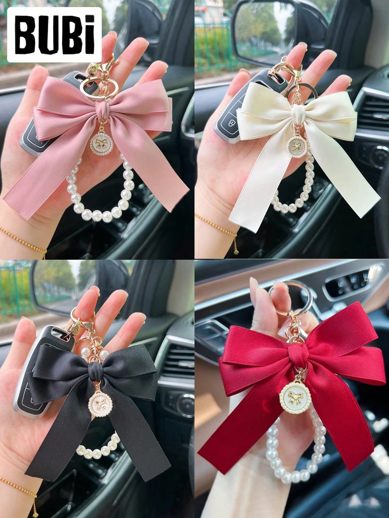 Pearl Bow Keychain, Women's Fashion Accessory, Universal Bag Pendant, Car Key Chain, Wristlet Handbag Decor, Holiday Gift, Car Accessories