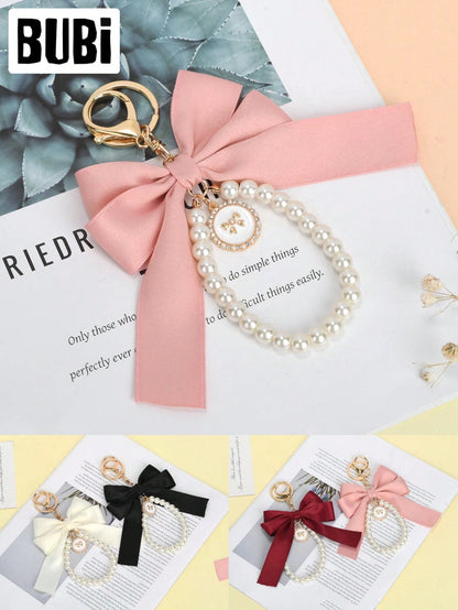 Pearl Bow Keychain, Women's Fashion Accessory, Universal Bag Pendant, Car Key Chain, Wristlet Handbag Decor, Holiday Gift, Car Accessories
