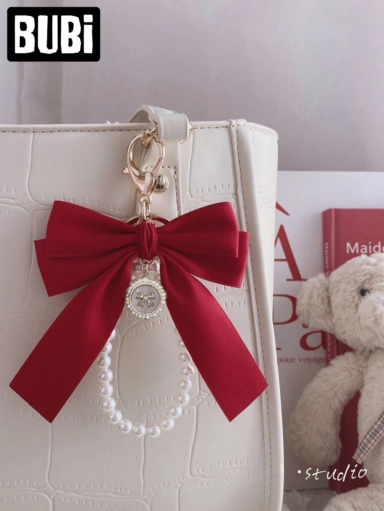 Pearl Bow Keychain, Women's Fashion Accessory, Universal Bag Pendant, Car Key Chain, Wristlet Handbag Decor, Holiday Gift, Car Accessories