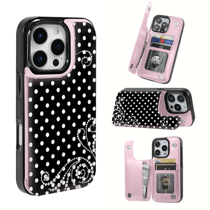 Pearl Pattern With White Polka Dots Textured Leather Card Holder Phone Case-Compatible With The 17 Pro Max/Air/16/15/14/13/12/11 Series, As Well As The S22/S23/S24/25 Series. An Ideal Gift Choice Fo