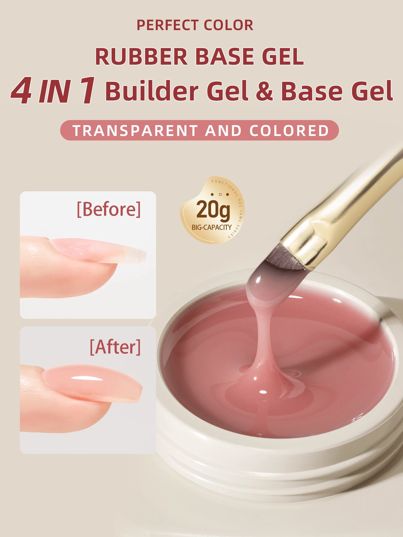PERFECT COLOR 1pc/20g Rubber Base Coat, 12ml Extension Gel, Jelly Texture Extension Gel, Double-Ended Extension Pen, Nude/Clear/Pink Gel Polish For Nail Strengthening, Removable UV/LED Gel, Suitable F
