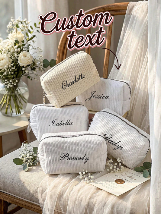 Personalized Bridesmaid Makeup Bag, Custom Name Toiletry Bag, Travel Cosmetic Organizer, Wedding Party Gift, Zipper Cosmetic Pouch