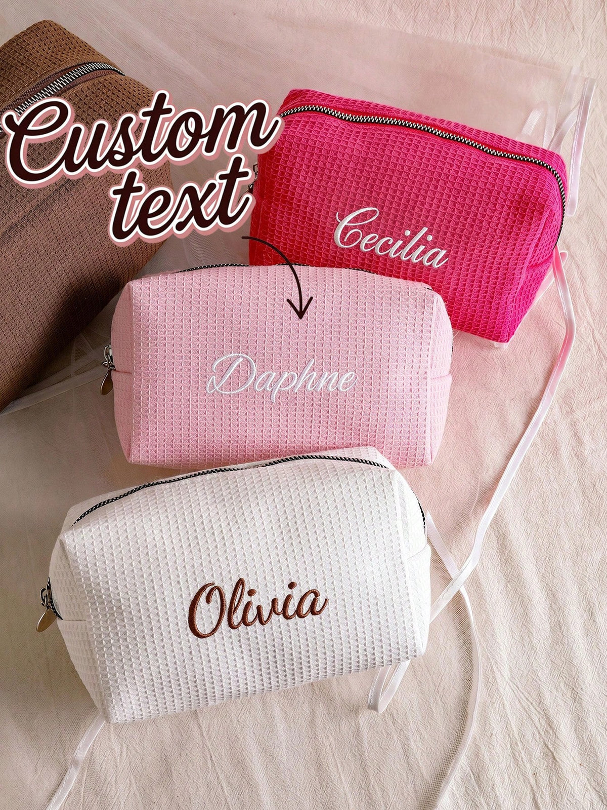 Personalized Bridesmaid Makeup Bag, Custom Name Toiletry Bag, Travel Cosmetic Organizer, Wedding Party Gift, Zipper Cosmetic Pouch