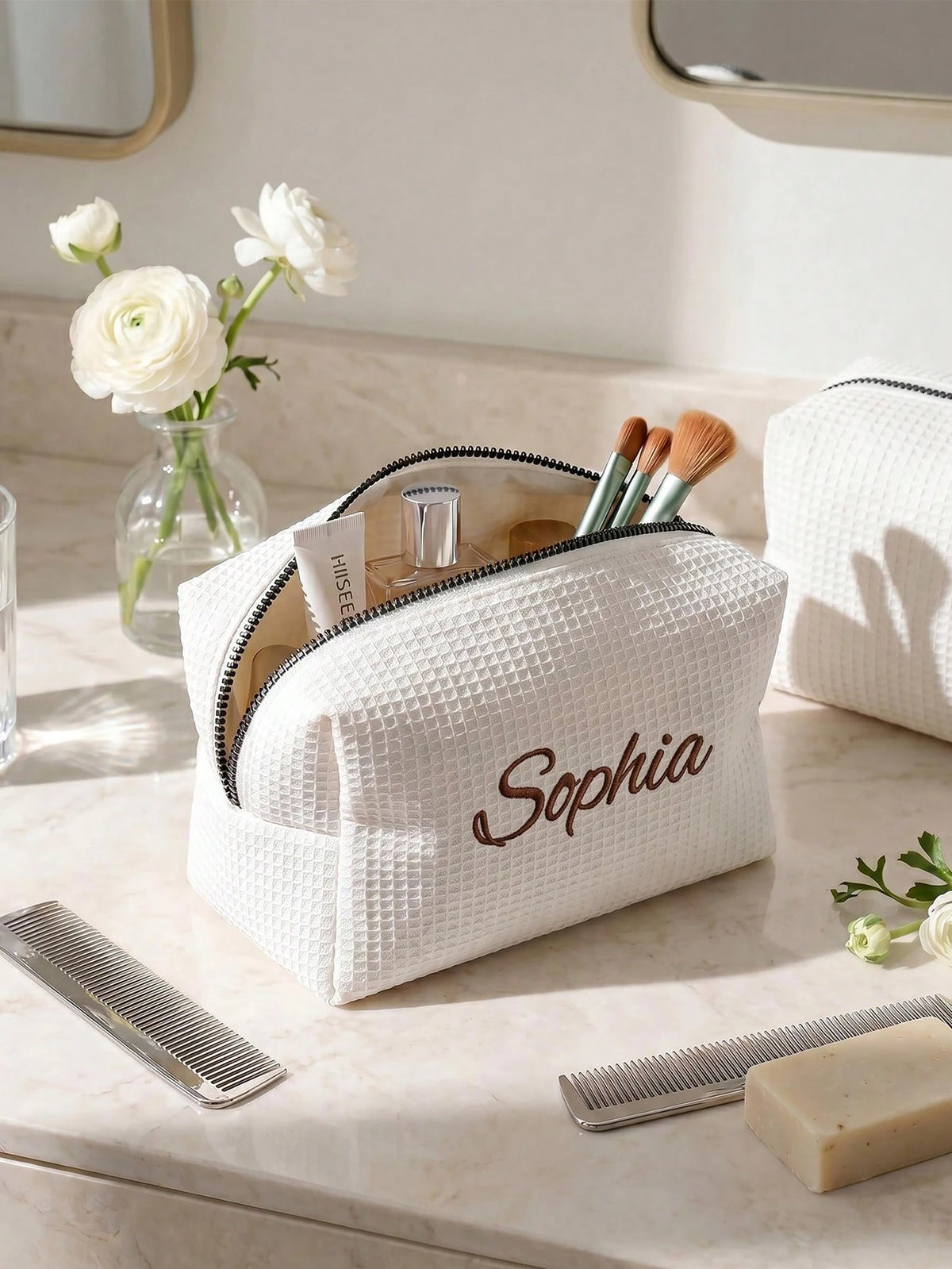 Personalized Bridesmaid Makeup Bag, Custom Name Toiletry Bag, Travel Cosmetic Organizer, Wedding Party Gift, Zipper Cosmetic Pouch