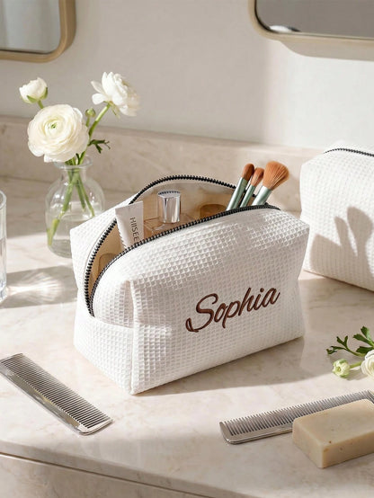Personalized Bridesmaid Makeup Bag, Custom Name Toiletry Bag, Travel Cosmetic Organizer, Wedding Party Gift, Zipper Cosmetic Pouch