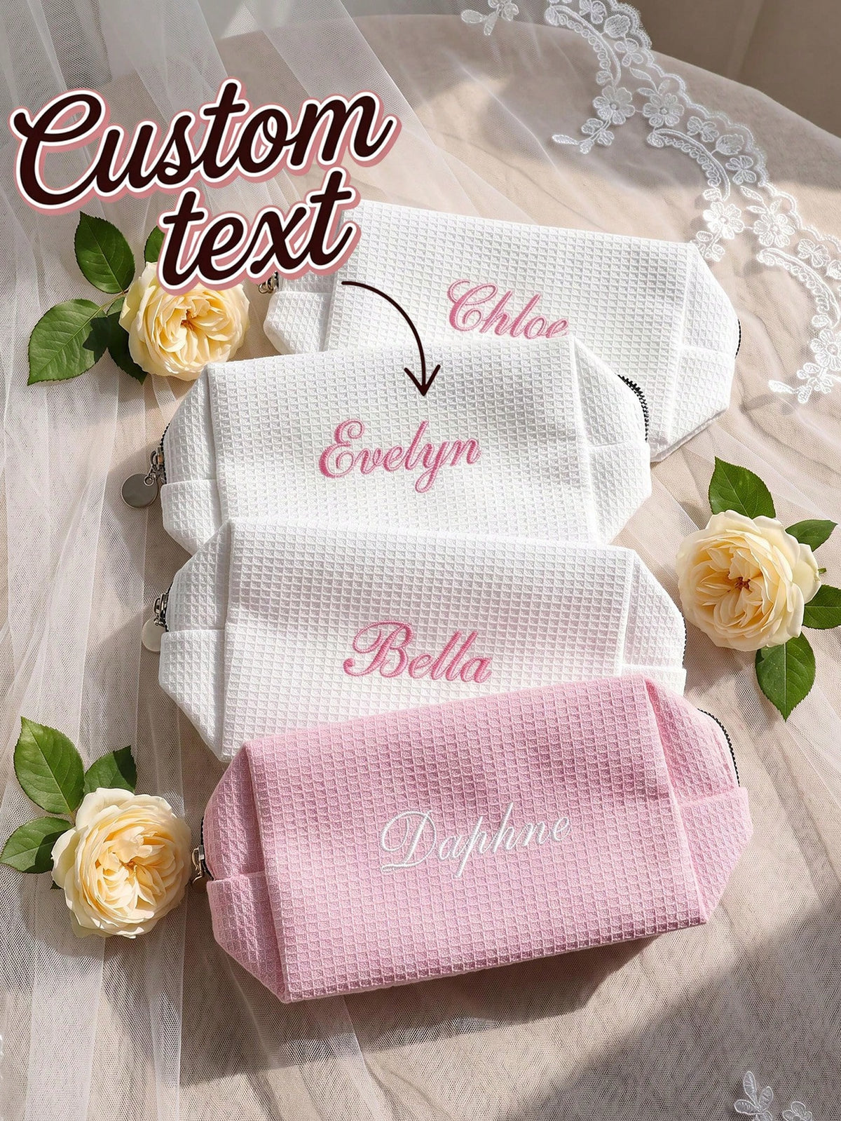 Personalized Bridesmaid Makeup Bag, Custom Name Toiletry Bag, Travel Cosmetic Organizer, Wedding Party Gift, Zipper Cosmetic Pouch