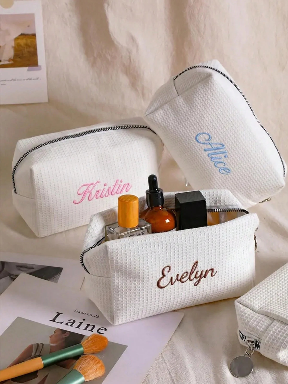 Personalized Bridesmaid Makeup Bag, Custom Name Toiletry Bag, Travel Cosmetic Organizer, Wedding Party Gift, Zipper Cosmetic Pouch