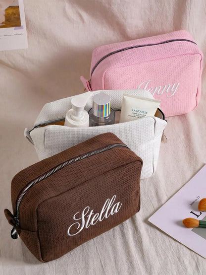 Personalized Bridesmaid Makeup Bag, Custom Name Toiletry Bag, Travel Cosmetic Organizer, Wedding Party Gift, Zipper Cosmetic Pouch