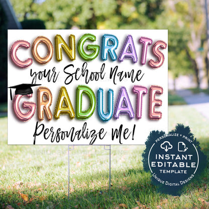 Personalized Congrats Graduation Yard Sign, Editable Graduation Parade Drive By Poster, Preschool Graduate Banner Printable Digital INSTANT