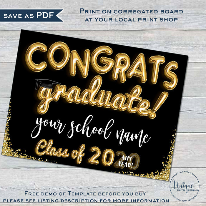 Personalized Graduation Yard Sign, Editable Congrats Graduate Poster - Any Year