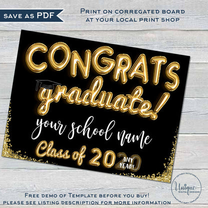Personalized Graduation Yard Sign, Editable Congrats Graduate Poster - Any Year