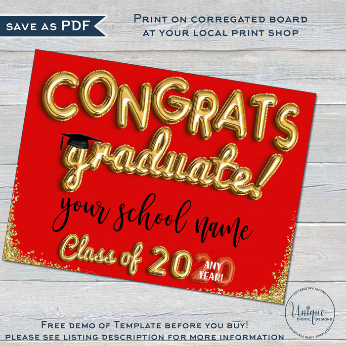 Personalized Graduation Yard Sign, Editable Congrats Graduate Poster - Any Year