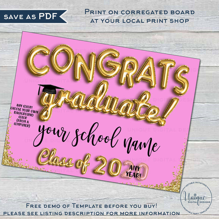 Personalized Graduation Yard Sign, Editable Congrats Graduate Poster - Any Year