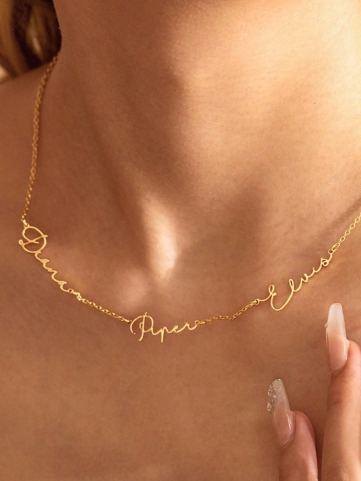Personalized Multi-Name Necklace, Customized Family Necklace, Stainless Steel Gold-Plated Name Pendant, Minimalist Halloween Jewelry, Christmas Gift, Gift For Mom, Graduation Gift, Back To School Gift