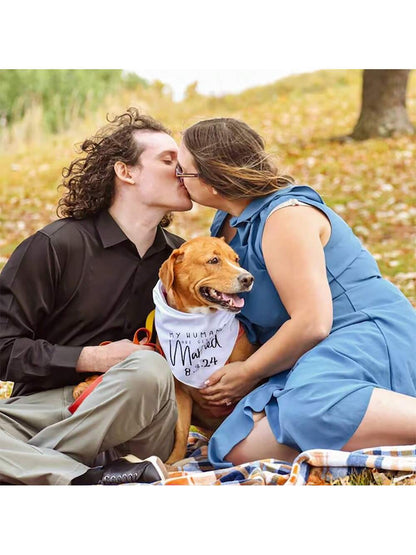 Personalized My Humans Are Getting Married White Dog Bandana Puppy Pet Cat Scarf Wedding Engagement Announcement Ceremony Bridal Shower Decoration Bride Groom Gift Photo Props,Christmas Stylish,Adorab