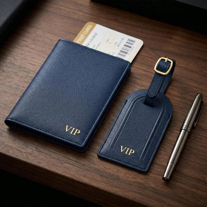 Personalized Saffiano Passport Holder (No Box) Luggage Tag Set| Travel Accessories, Wedding Favor Letter Passport Holder, Engraved Luggage Tag