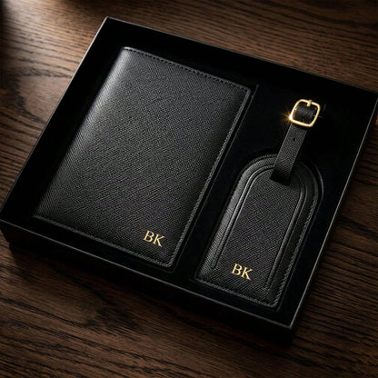 Personalized Saffiano Passport Holder (No Box) Luggage Tag Set| Travel Accessories, Wedding Favor Letter Passport Holder, Engraved Luggage Tag