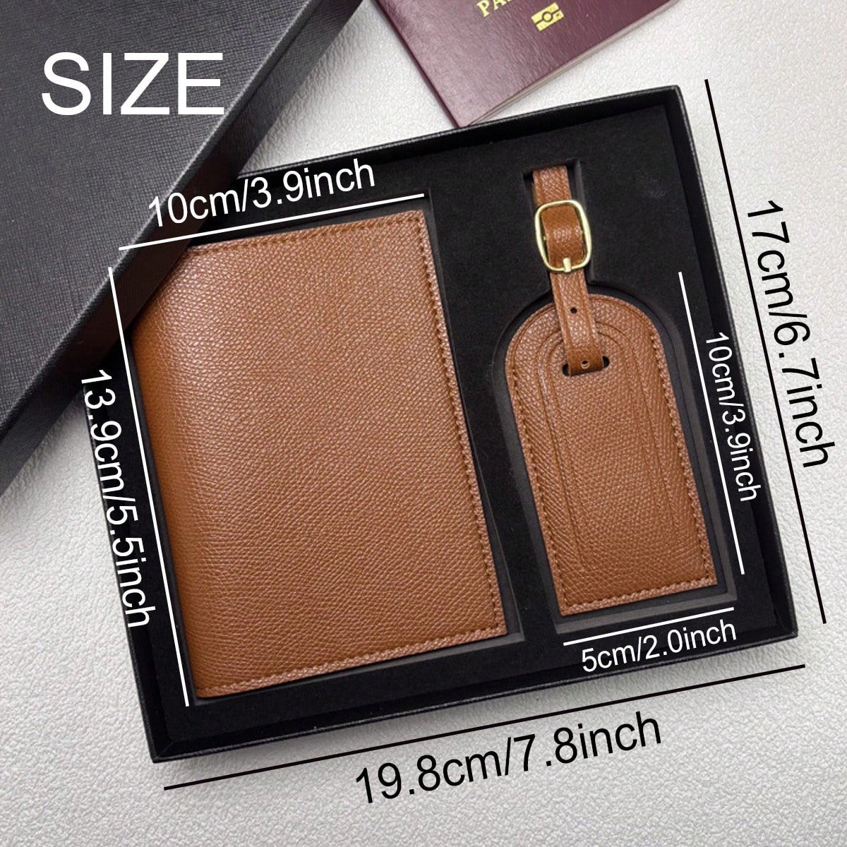 Personalized Saffiano Passport Holder (No Box) Luggage Tag Set| Travel Accessories, Wedding Favor Letter Passport Holder, Engraved Luggage Tag