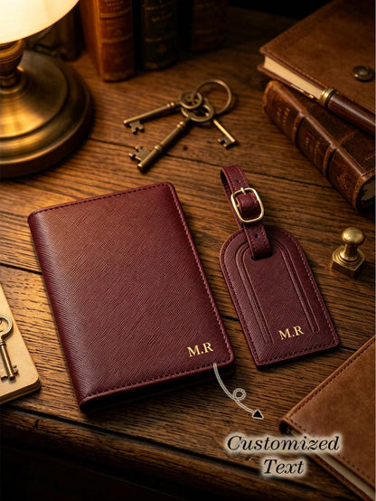 Personalized Saffiano Passport Holder (No Box) Luggage Tag Set| Travel Accessories, Wedding Favor Letter Passport Holder, Engraved Luggage Tag