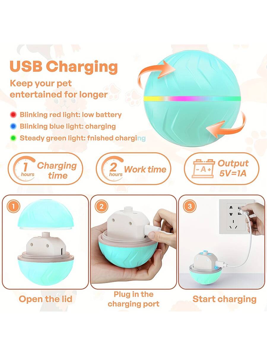 Pet Electric Toy, Smart Bouncing Ball, Intelligent Jumping Rolling Interactive Dog Toy Ball, Durable Exercise Activation Automatic Rolling Ball Toy, Suitable For Small/Medium/Large Dogs, USB Rechargea