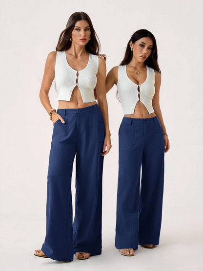 PETITE 100% Washed Cotton Low Waist Straight Pants Linen Pants For Women Loose Pants For Women Wide Leg Summer Pants Women Wide Leg Pants,Petite Women