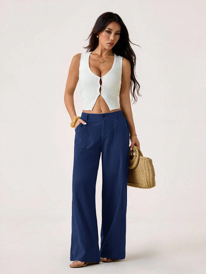 PETITE 100% Washed Cotton Low Waist Straight Pants Linen Pants For Women Loose Pants For Women Wide Leg Summer Pants Women Wide Leg Pants,Petite Women