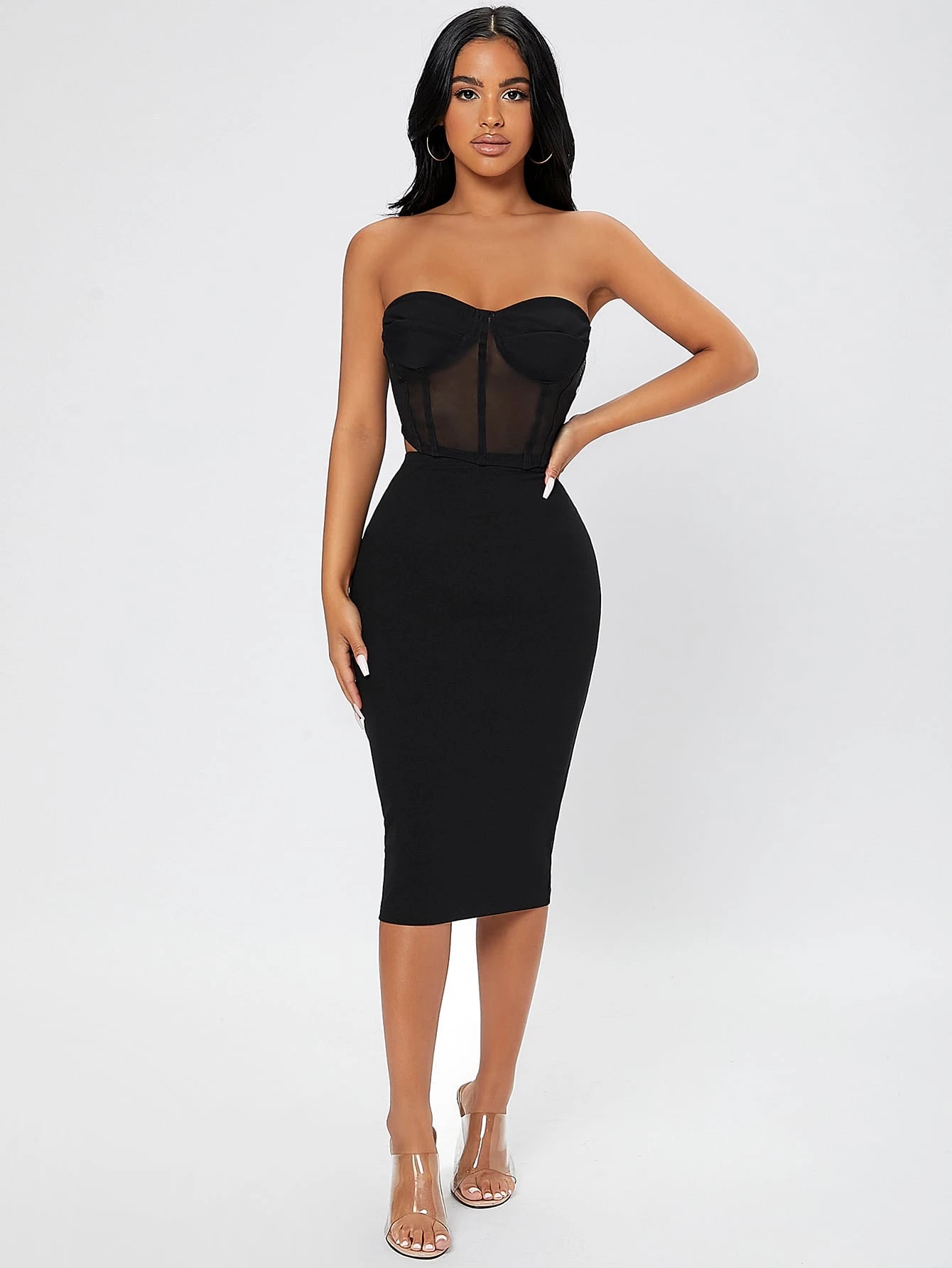 PETITE High Waist Pencil Black Bodycon Skirt,Petite Women