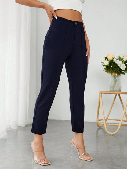 PETITE High Waist Press Crease Cropped Tapered Pants,Petite Women