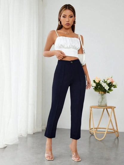 PETITE High Waist Press Crease Cropped Tapered Pants,Petite Women
