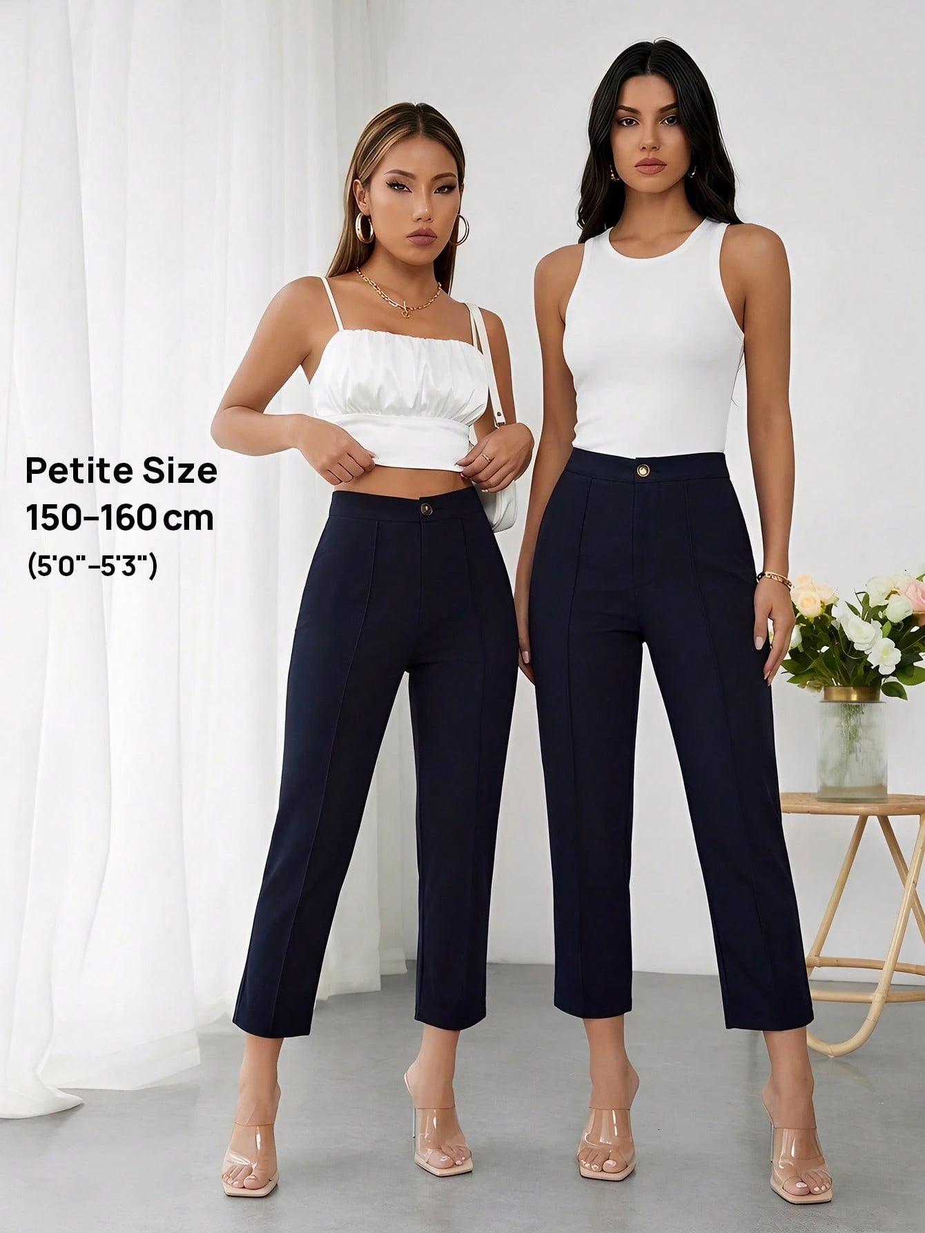 PETITE High Waist Press Crease Cropped Tapered Pants,Petite Women