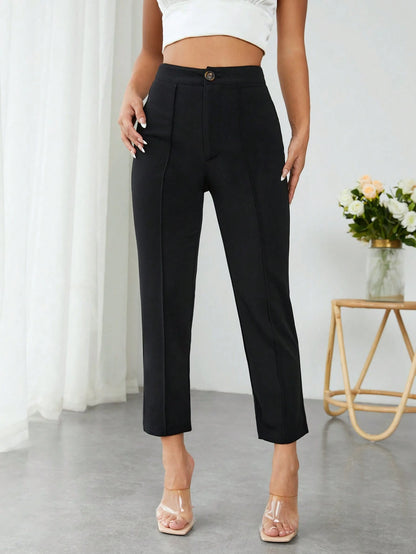 PETITE High Waist Press Crease Cropped Tapered Pants,Petite Women