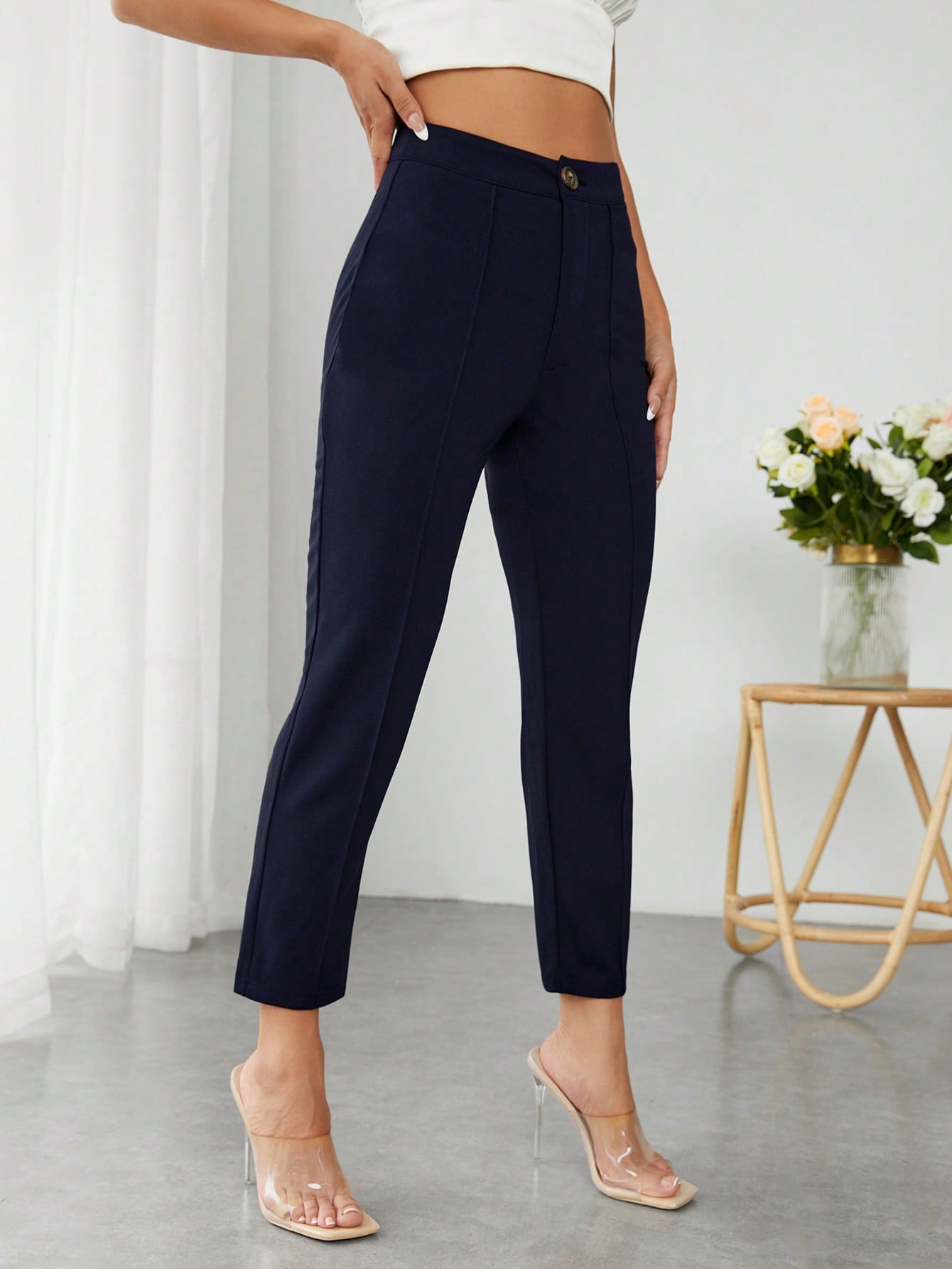 PETITE High Waist Press Crease Cropped Tapered Pants,Petite Women