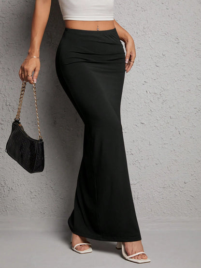 PETITE Ruched Split Thigh Party Women Black Skirt,Petite Women