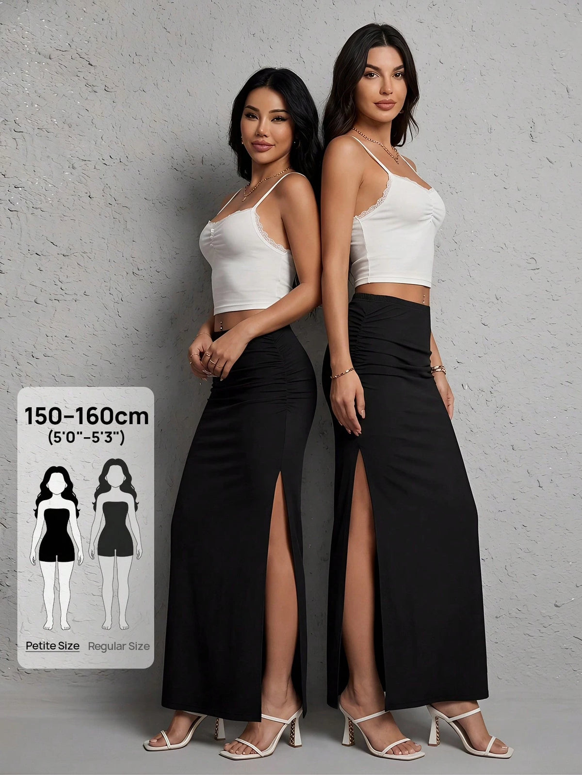 PETITE Ruched Split Thigh Party Women Black Skirt,Petite Women