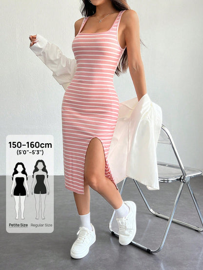 PETITE Summer Women's Casual Basic Tank Top Striped Split Dress,Pastel Dresses For Women,Summer Dresses For Women,Petite Women