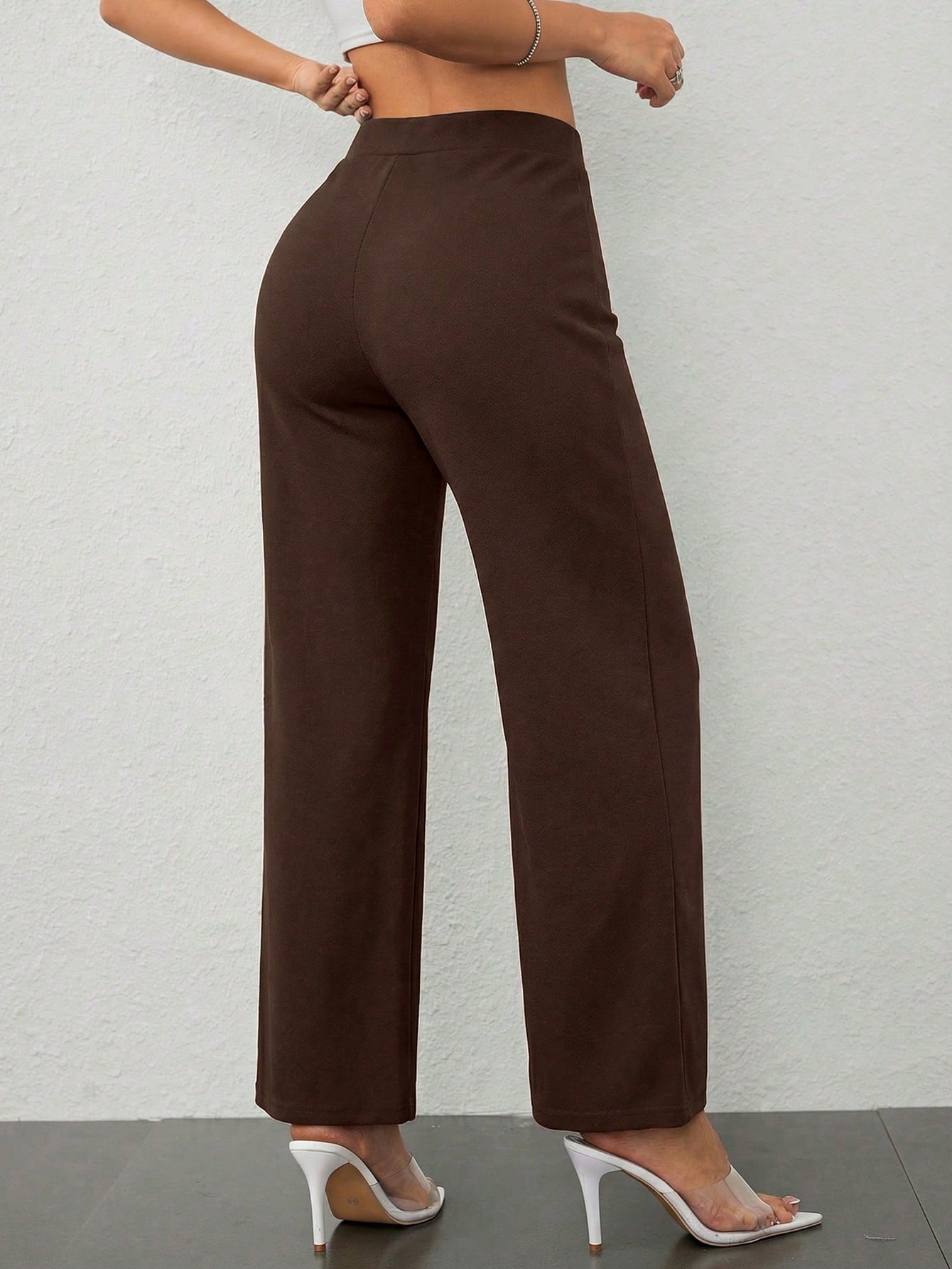 PETITE Women's Casual Elegant Waist Cross Fit Straight Pants,Petite Women