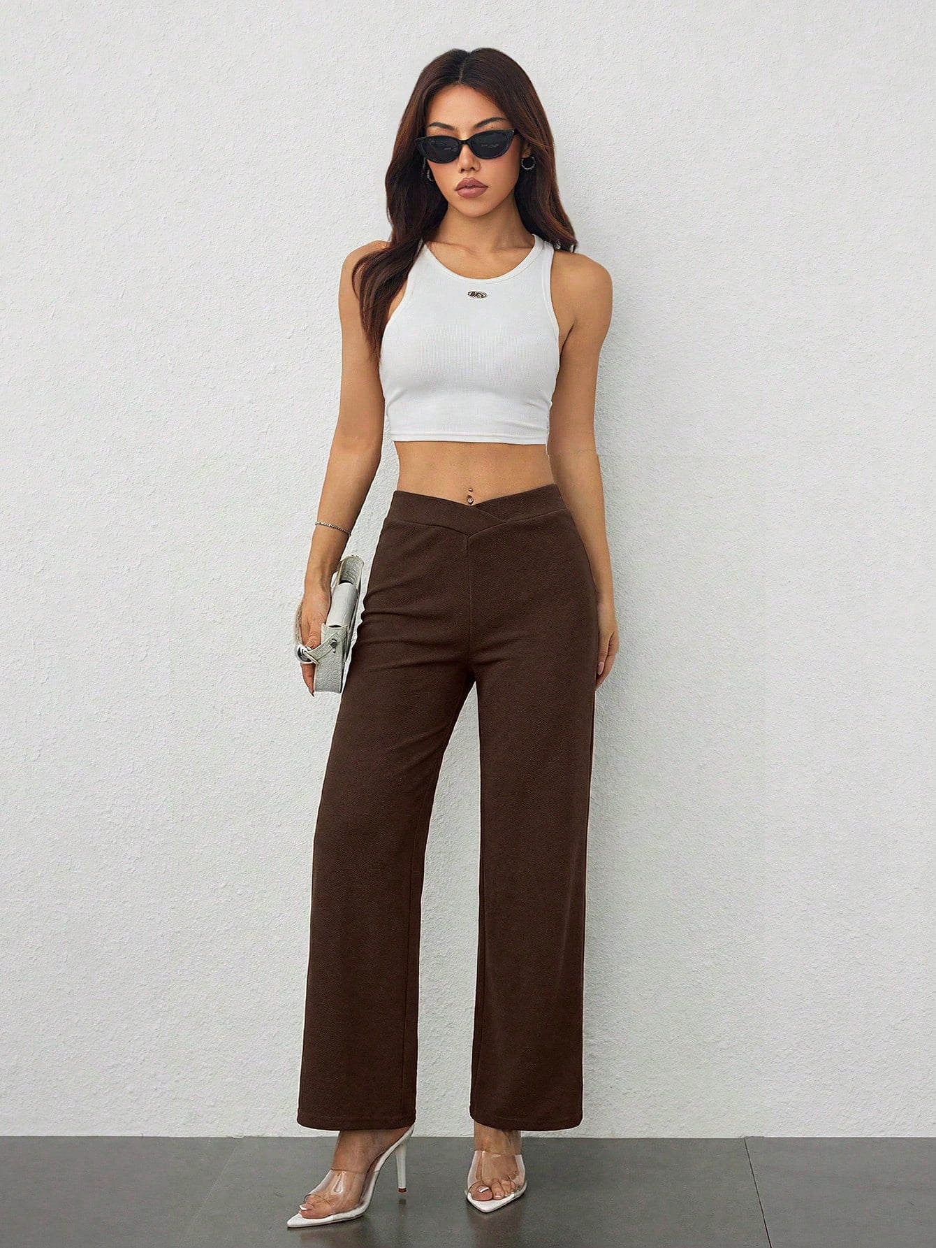 PETITE Women's Casual Elegant Waist Cross Fit Straight Pants,Petite Women
